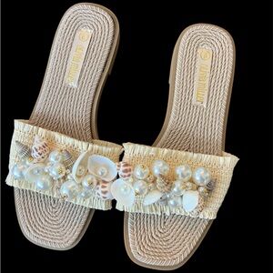 Olivia Miller Cream Sandals with Natural Rope Sole